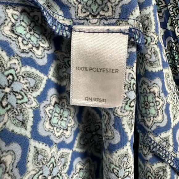 J. Jill Floral Blouse Size 3x Blue Geometric Bell Sleeve Pleated Career Workwear - Picture 7 of 12